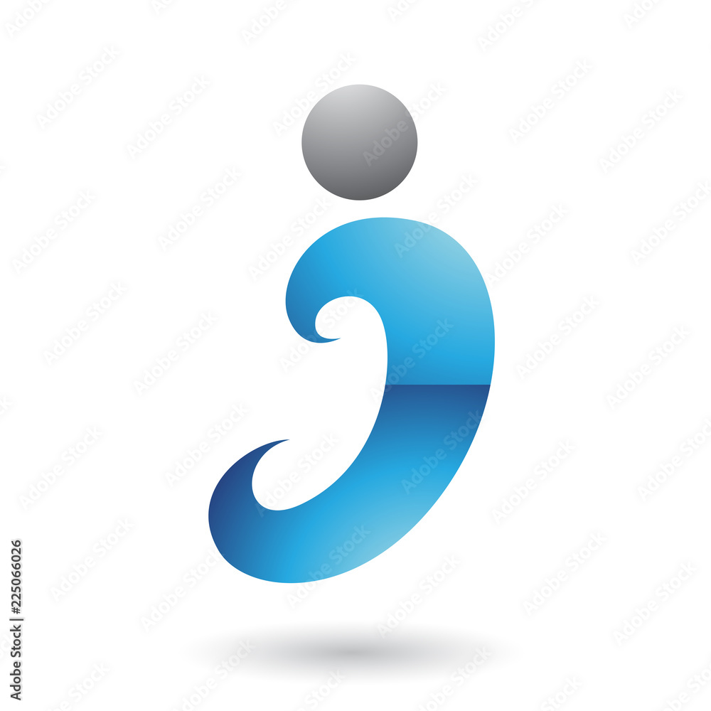 Blue Glossy Curvy Fun Letter I Vector Illustration