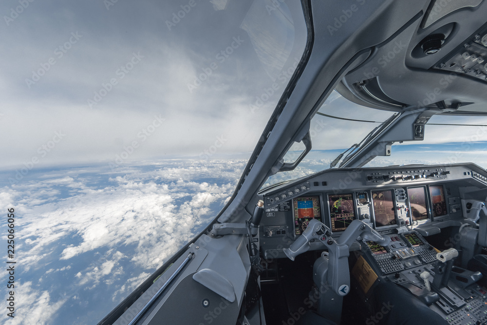 Modern Aircraft Cockpit Pilot Window Wide Angle View Modern Aircraft Cockpit Pilot Window Wide Angle View