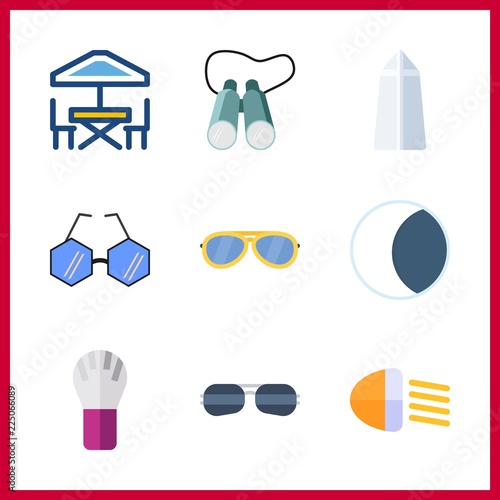 reflection vector icons set. car lights, washington monument, binoculars and brush in this set.