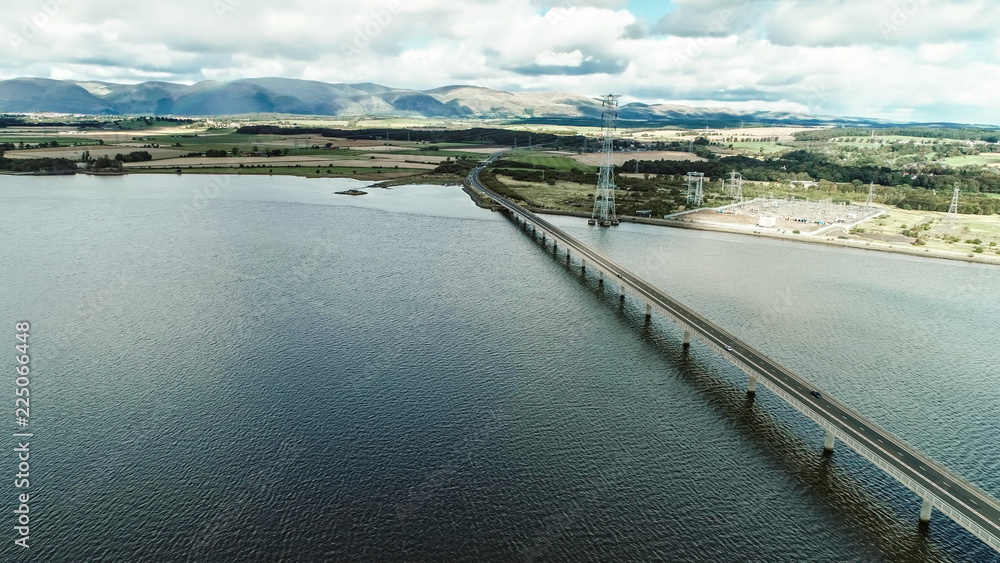 Aerial image of traffic crossing Clackmannanshire Bridge over the River Forth. Aerial image of traffic crossing Clackmannanshire Bridge over the River Forth.