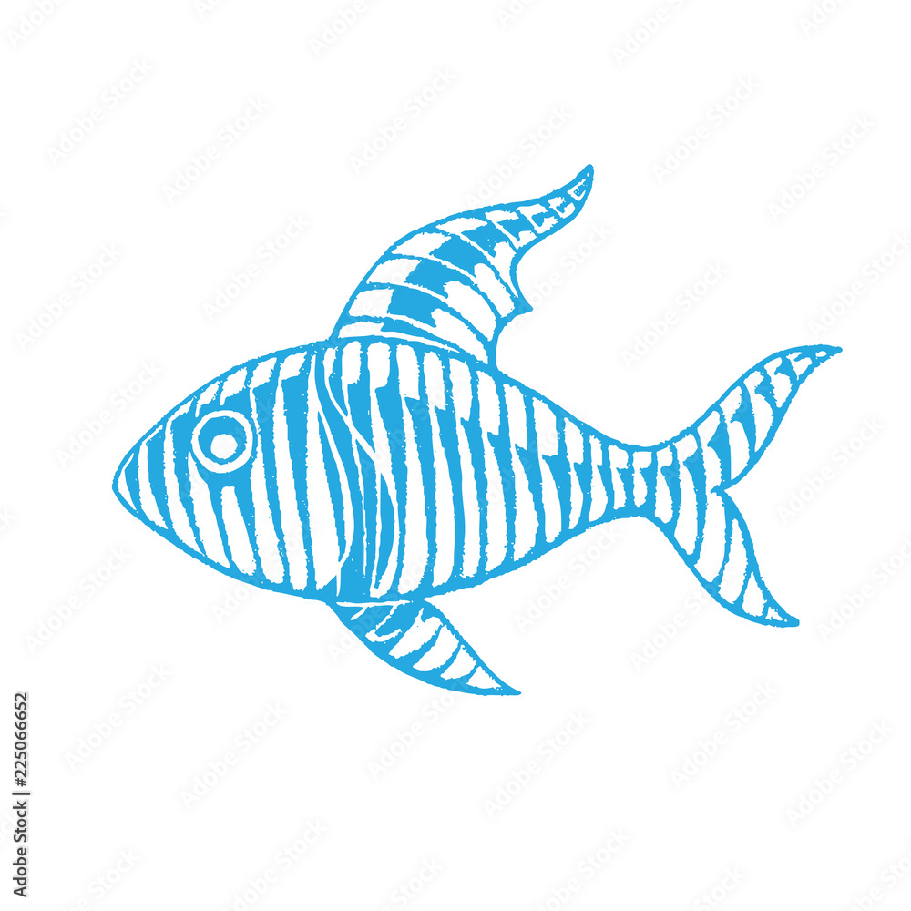 Blue Vectorized Ink Sketch of Fish Illustration Blue Vectorized Ink Sketch of Fish Illustration