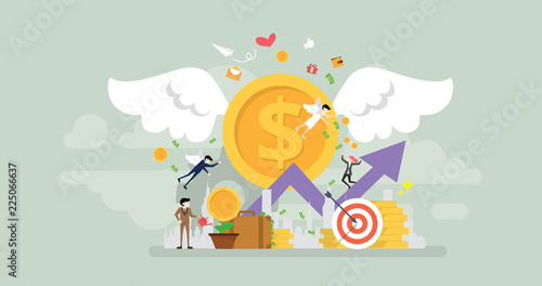 Angel Investor Tiny People Character Concept Vector Illustration, Suitable For Wallpaper, Banner, Background, Card, Book Illustration, And Web Landing Page