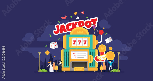 Jackpot Casino Night Tiny People Character Concept Vector Illustration, Suitable For Wallpaper, Banner, Background, Card, Book Illustration, And Web Landing Page