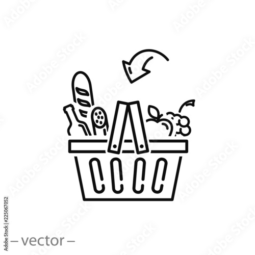 Grocery shopping basket icon, linear sign isolated on white background - editable illustration eps10