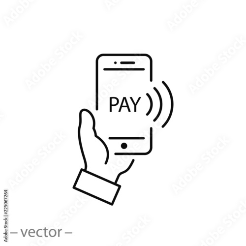 Payment with smartphone icon, online mobile payment linear sign isolated on white background - editable illustration eps10