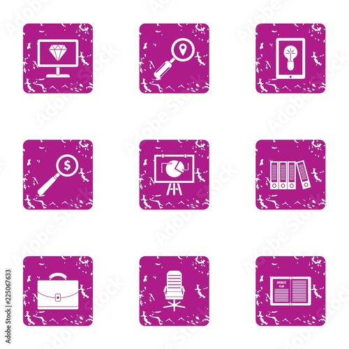 Magnifier icons set. Grunge set of 9 magnifier vector icons for web isolated on white background