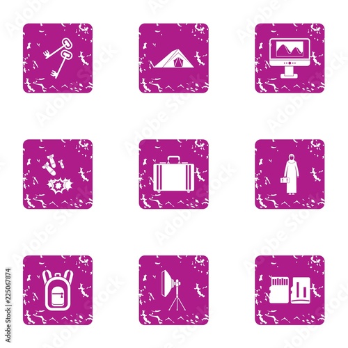 Military assistance icons set. Grunge set of 9 military assistance vector icons for web isolated on white background