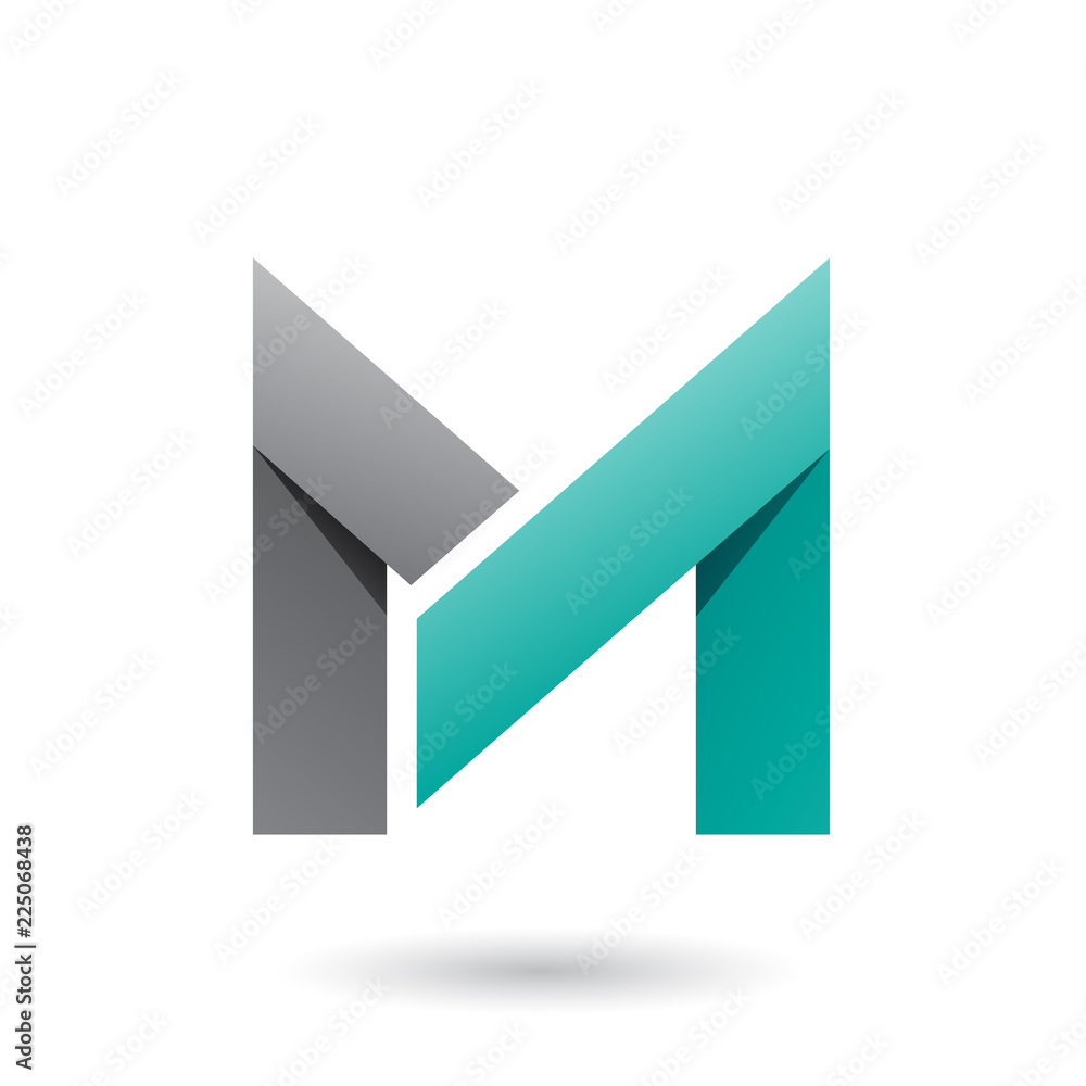 Grey and Persian Green Folded Paper Letter M Vector Illustration Grey and Persian Green Folded Paper Letter M Vector Illustration