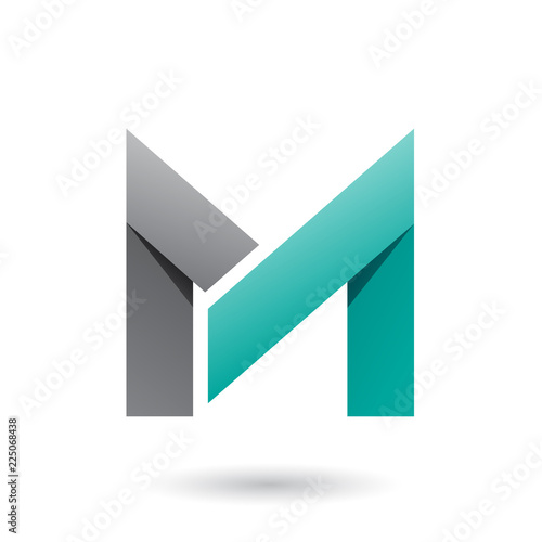 Grey and Persian Green Folded Paper Letter M Vector Illustration