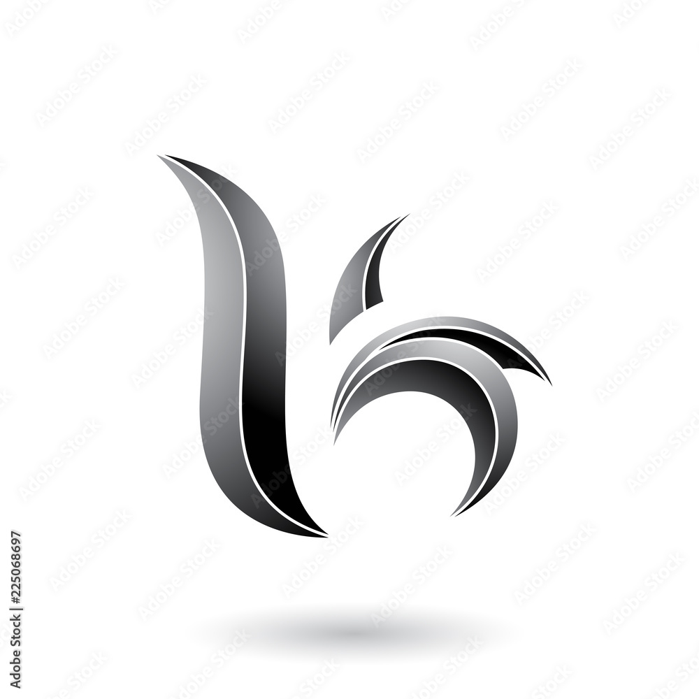 Grey Striped Leaf Shaped Letter B or K Vector Illustration Grey Striped Leaf Shaped Letter B or K Vector Illustration