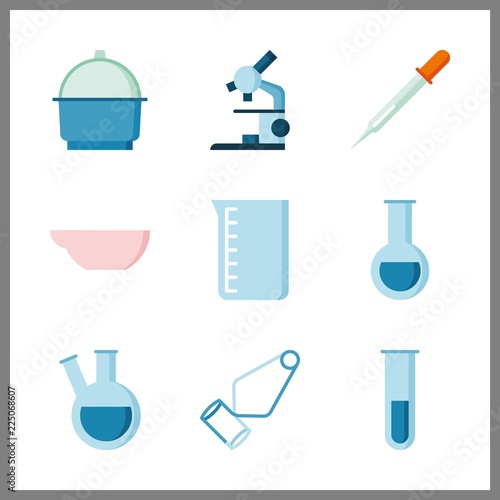 9 scientific icon. Vector illustration scientific set. evaporation dish and retort icons for scientific works