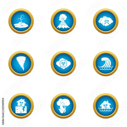 Devastated land icons set. Flat set of 9 devastated land vector icons for web isolated on white background