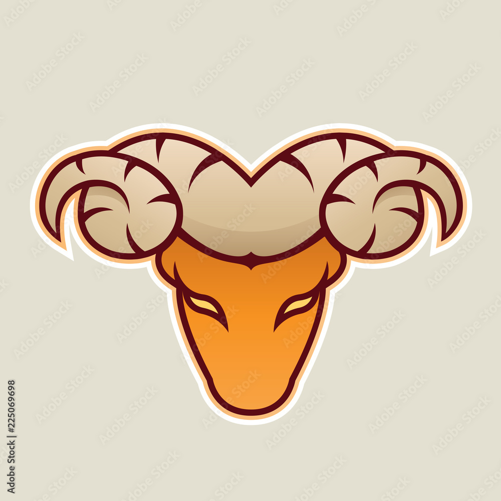Orange Aries or Ram Icon Front View Vector Illustration Orange Aries or Ram Icon Front View Vector Illustration