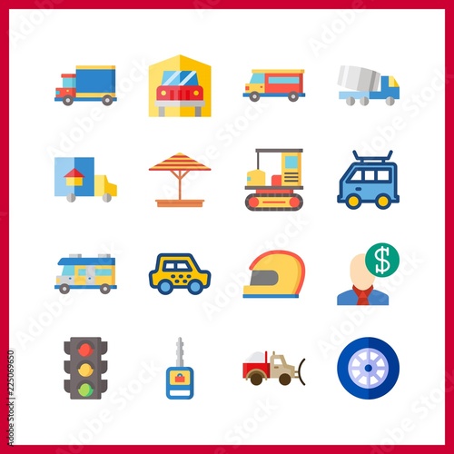 16 car icon. Vector illustration car set. transportation and traffic light icons for car works