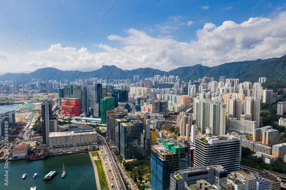  Top view of Hong Kong urban city