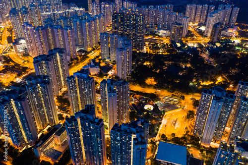  Aerial view of Hong Kong city at night © leungchopan