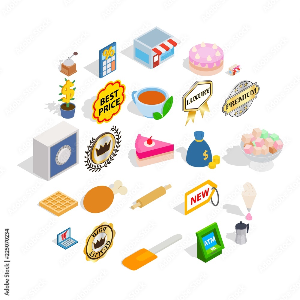 Caff icons set. Isometric set of 25 caff vector icons for web isolated on white background Caff icons set. Isometric set of 25 caff vector icons for web isolated on white background