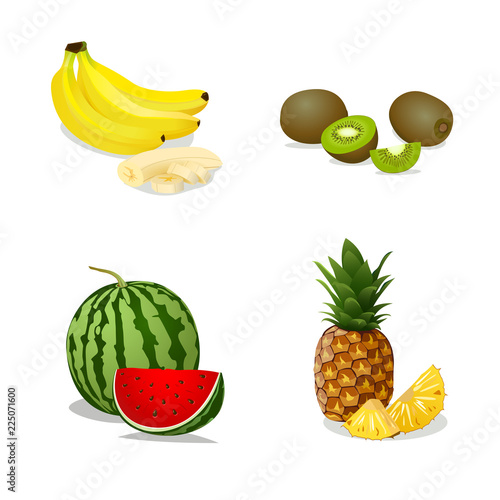 Fototapeta Naklejka Na Ścianę i Meble -  Kiwi, banana, watermelon and pineapple