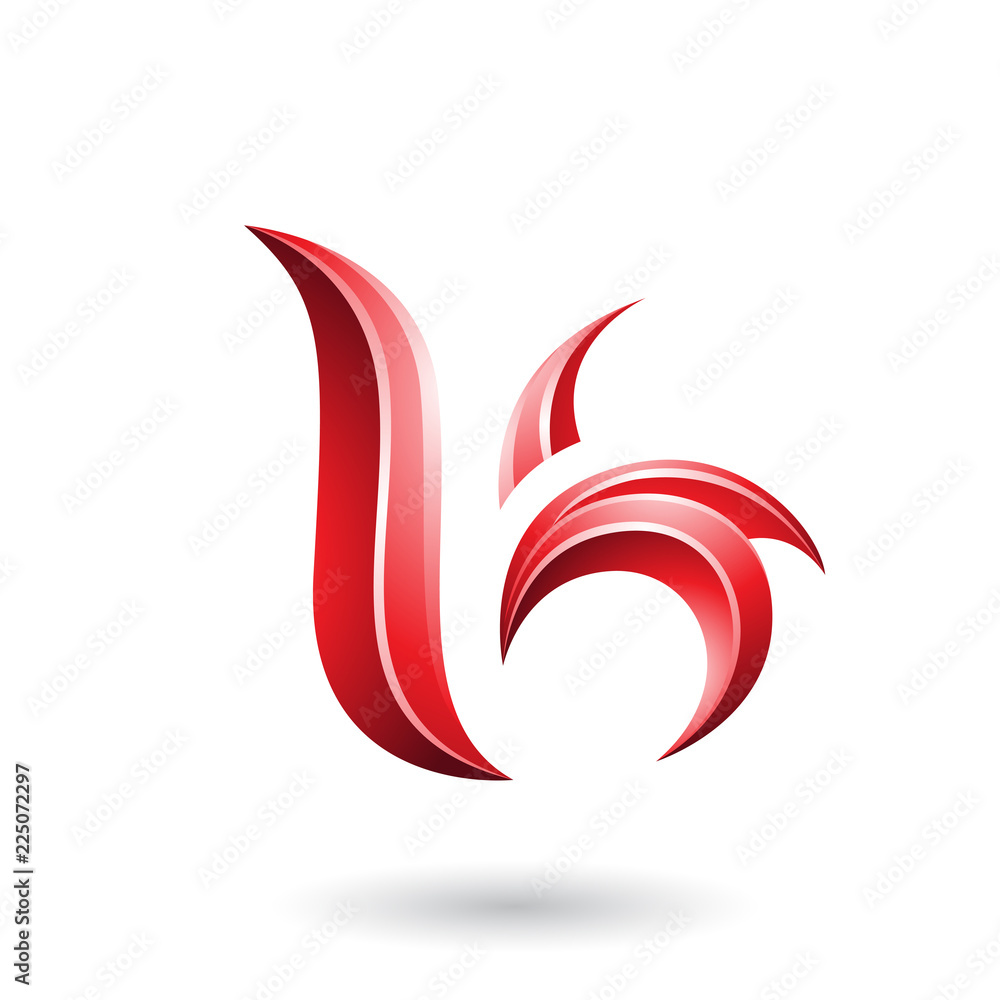 Red Glossy Leaf Shaped Letter B or K Vector Illustration Red Glossy Leaf Shaped Letter B or K Vector Illustration