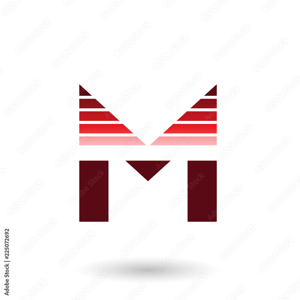 Red Spiky Letter M with Horizontal Stripes Vector Illustration