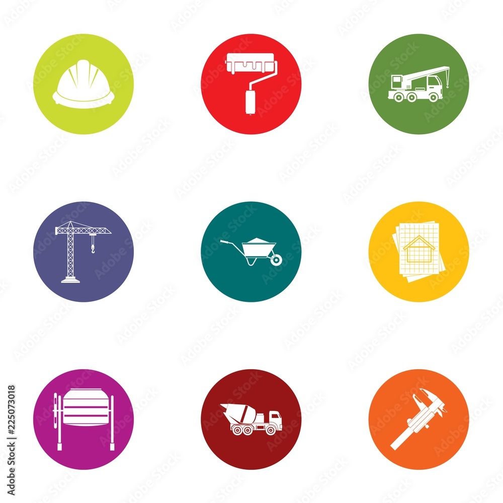 Construction plan icons set. Flat set of 9 construction plan vector icons for web isolated on white background