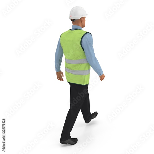 Construction Architect in Yellow Jacket Walking Pose Isolated. 3D illustration