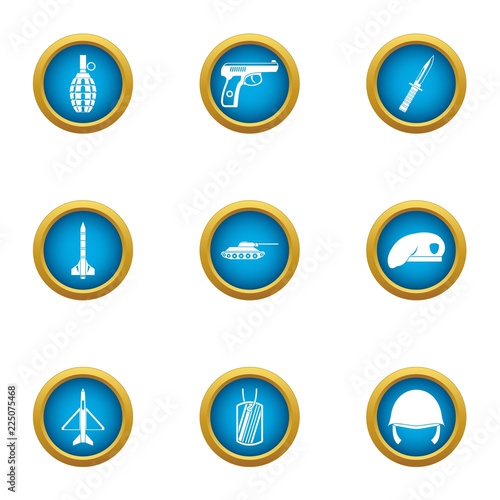 Armed assaults icons set. Flat set of 9 armed assaults vector icons for web isolated on white background