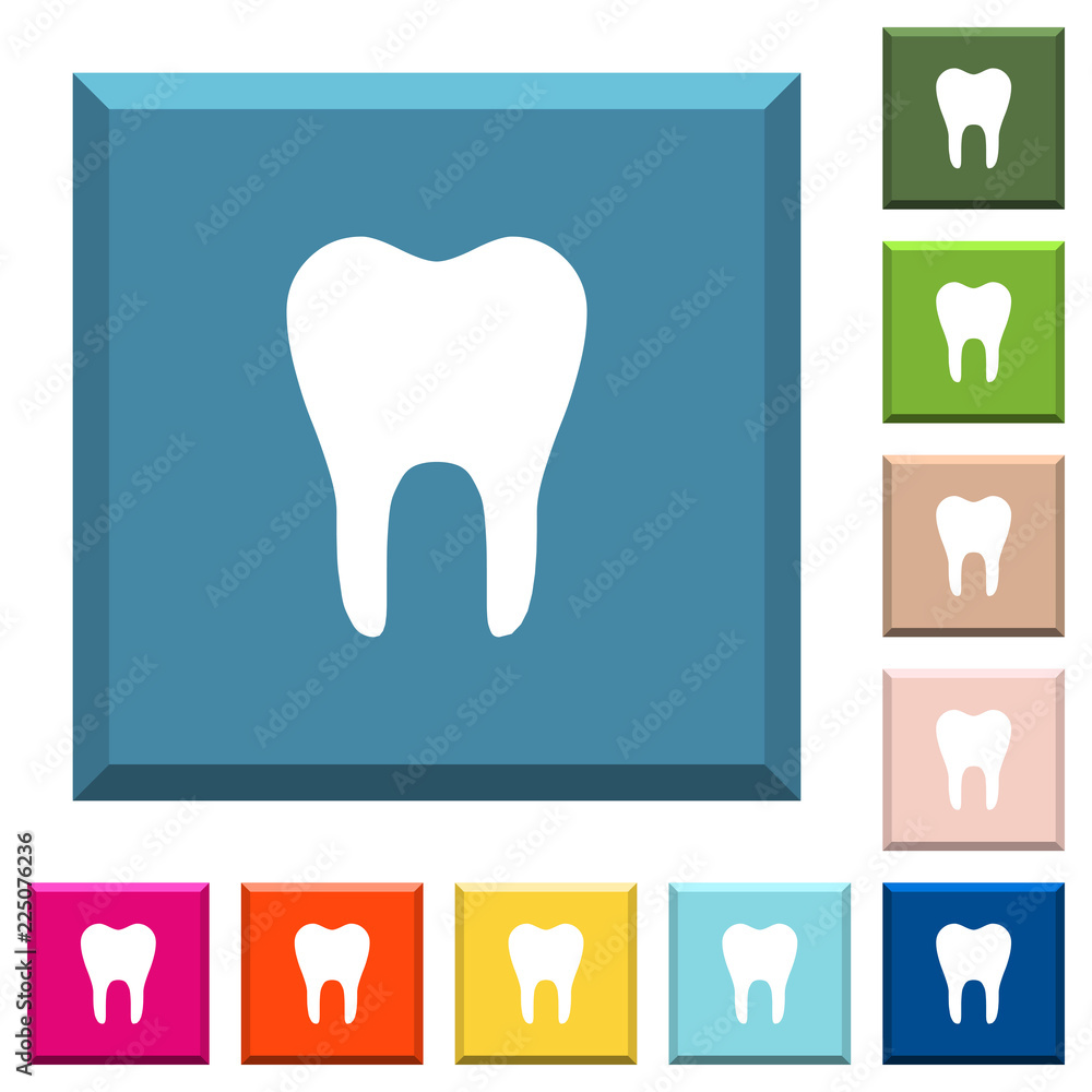 Single tooth white icons on edged square buttons Single tooth white icons on edged square buttons