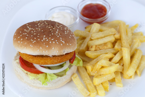 chicken burger and french fries