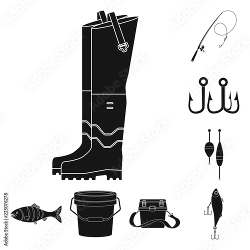 Vector design of fish and fishing icon. Collection of fish and equipment vector icon for stock.
