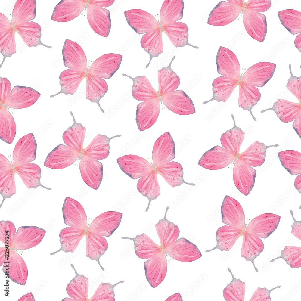 Watercolor pink butterfly seamless pattern hand drawn Watercolor pink butterfly seamless pattern hand drawn