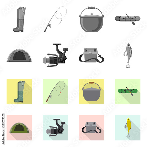 Vector design of fish and fishing logo. Set of fish and equipment stock vector illustration.