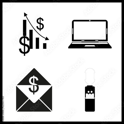 up vector icons set. currency increment, notebook, watery and envelope in this set