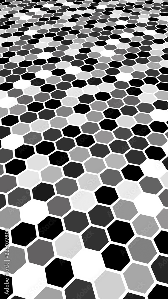 White honeycomb with a gradient color. Perspective view on polygon look like honeycomb. Extruded, bump cell. Isometric geometry. 3D illustration White honeycomb with a gradient color. Perspective view on polygon look like honeycomb. Extruded, bump cell. Isometric geometry. 3D illustration