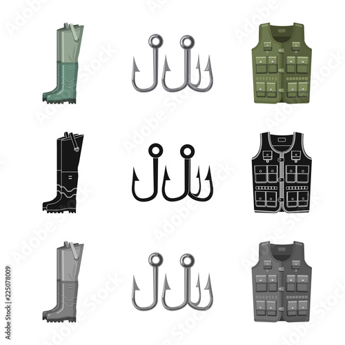 Isolated object of fish and fishing symbol. Set of fish and equipment stock vector illustration.