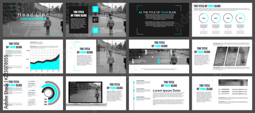 Business presentation slides templates from infographic elements. Can be used for presentation, flyer and leaflet, brochure, corporate report, marketing, advertising, annual report, banner, booklet.