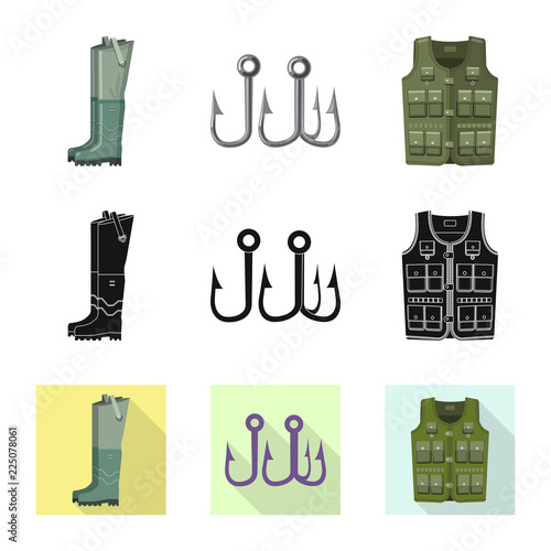 Isolated object of fish and fishing sign. Set of fish and equipment stock symbol for web.