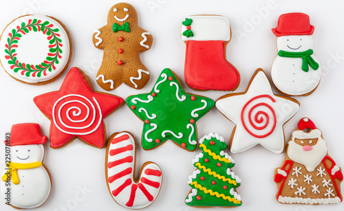 Set of Christmas gingerbread on white background.