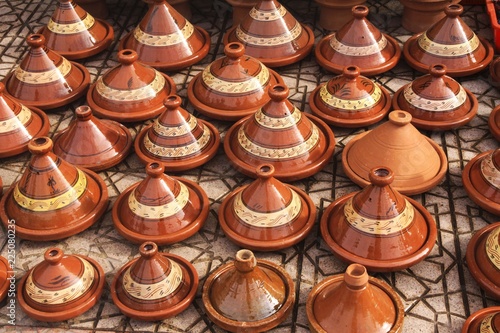 Ceramic Artisan Pottery for Sale in Bazaar inside old Medina in Marrakesh Morocco