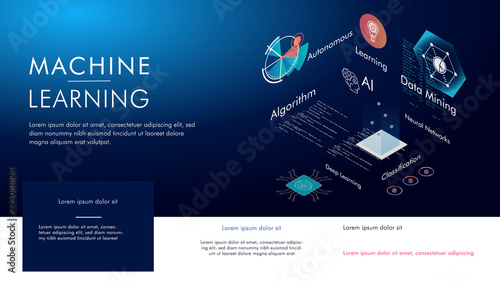 Machine learning  Ai  Data mining  algorithm  algorithm  neural network  deep learning and autonomous. isometric vector concept.