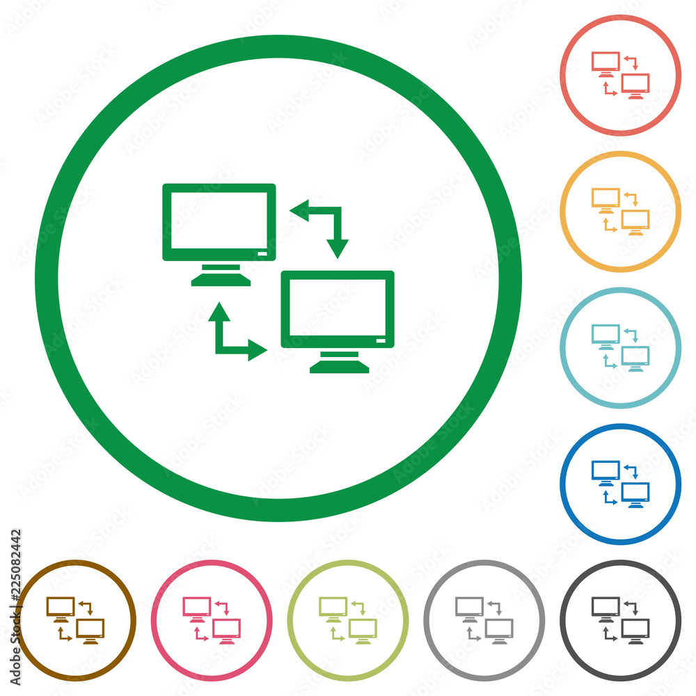 Data syncronization flat icons with outlines Data syncronization flat icons with outlines