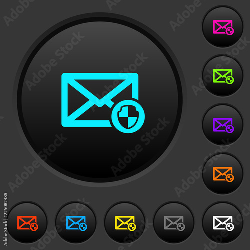 Mail protection dark push buttons with color icons