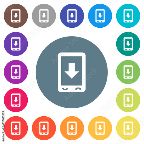 Mobile scroll down flat white icons on round color backgrounds