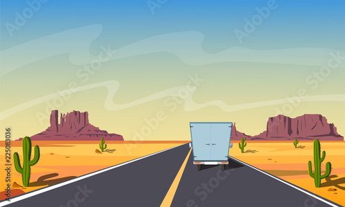Truck on the road of desert