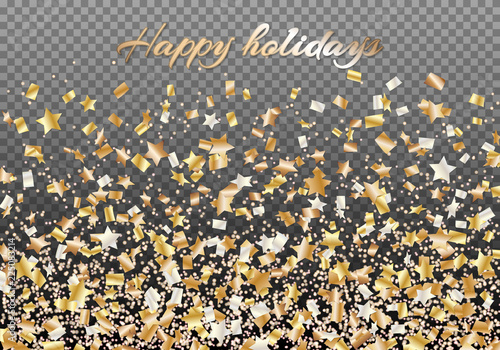 Bright festive New Year background with clashing golden stars of confetti