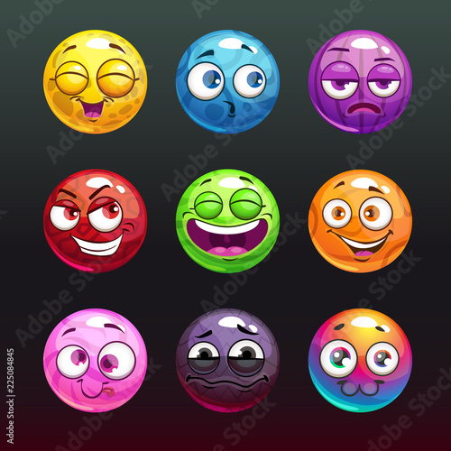 Comic jelly balls with emoji faces for game development.