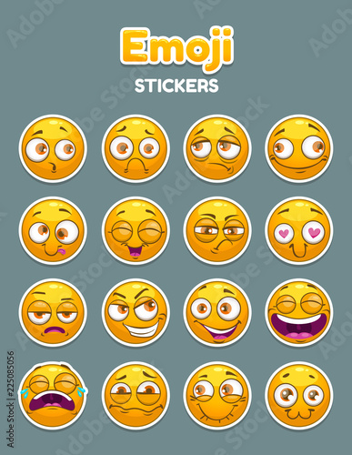 Emoji collection. Funny comic cartoon yellow smiley faces set.