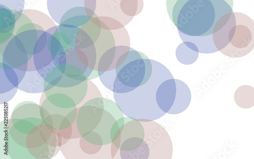 Multicolored translucent circles on a white background. Green tones. 3D illustration
