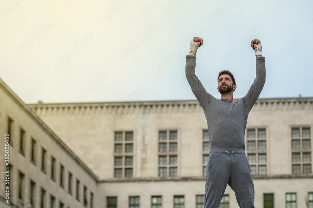 Happy man celebrating fitness and sport exercising success. Happy man celebrating fitness and sport exercising success.