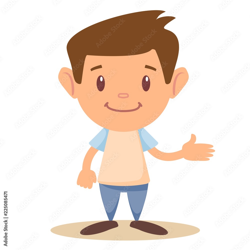 Cartoon cute boy stands in a confident pose. Colorful vector isolated kids illustration. Cartoon cute boy stands in a confident pose. Colorful vector isolated kids illustration.